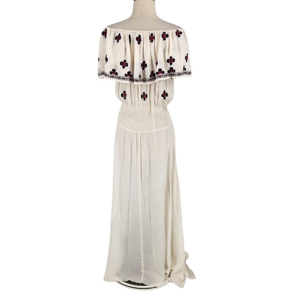 RAGA Off the Shoulder Ruffle Embroidered Maxi Dress Ivory Medium - Picture 6 of 11